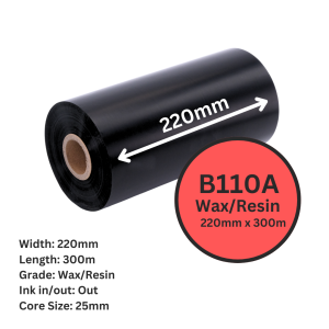 220MM x 300m Wax / Resin B110A 1" Out