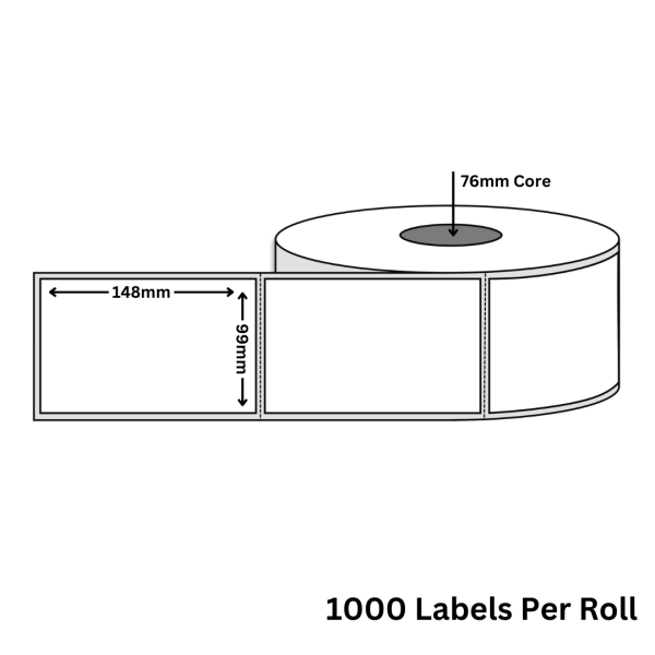 99x148mm DT Labels - 1000/Roll, 76mm Core, Perf 8TPI