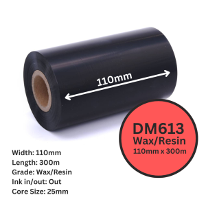 DM 110mm x 300m Wax / Resin DM613 1" Out