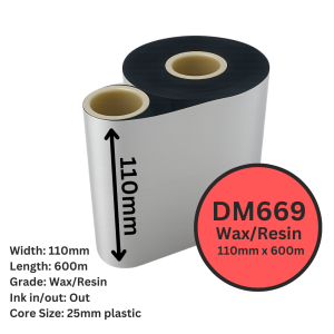 DM 110mm x 600m Wax/Resin DM669 1" Out