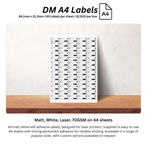 DM A4 Labels 38.1mm x 21.2mm - Matt, White, Laser, 70GSM