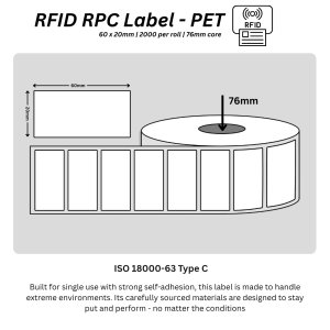 60 x 20mm UHF RFID Printable PET Label – 2,000 Labels per Reel